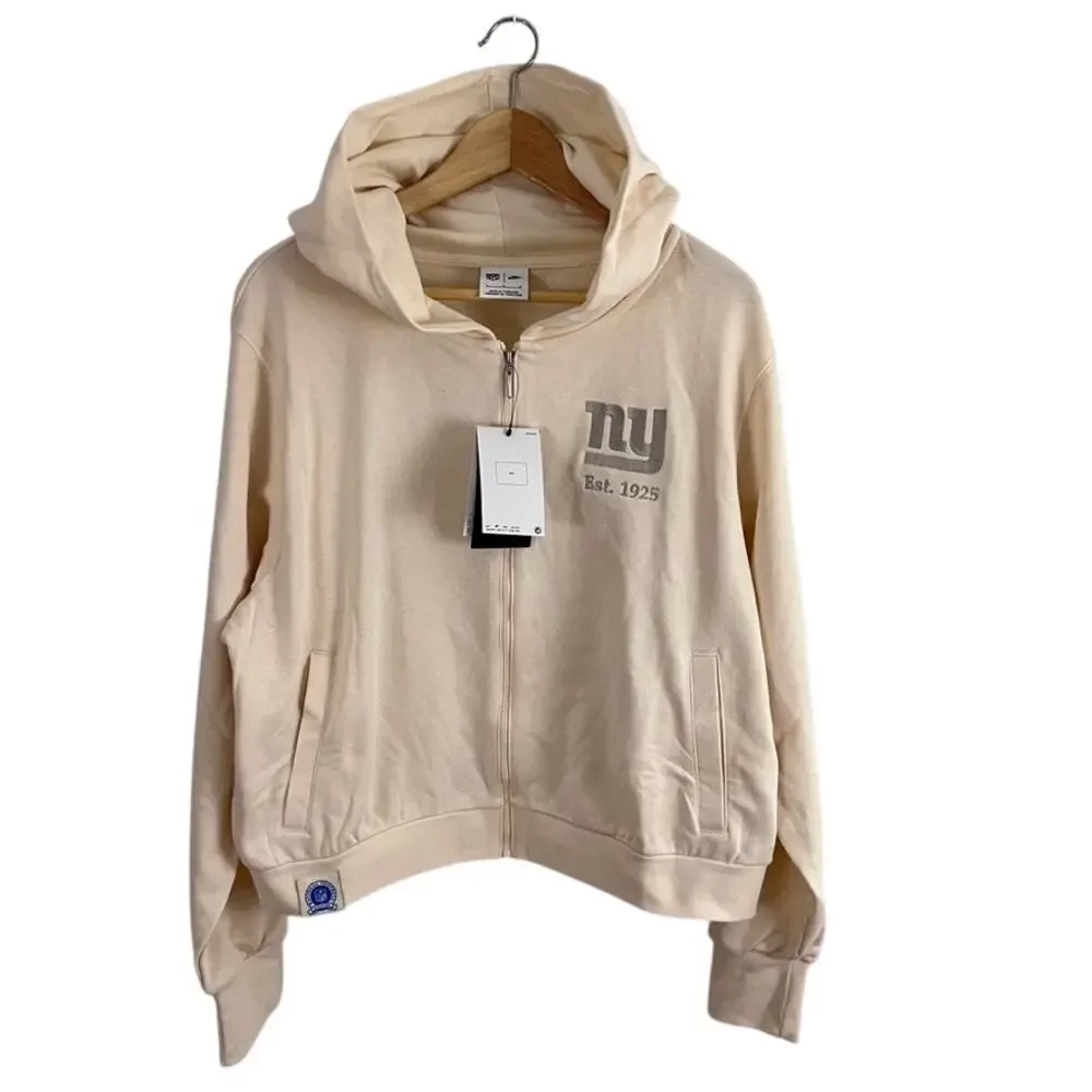 Nike NFL‎ Full Zip Hoodie Loose Fit Cream Embroidered NY NEW Women Size Large